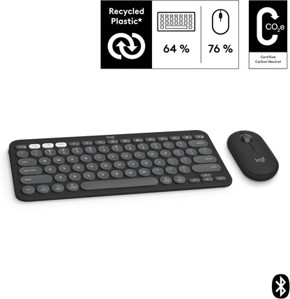Bluetooth wireless keyboard and mouse Logitech Pebble 2   Combo Tonal graphite