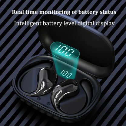 Bluetooth 5.4 Ear Hook Headphones with TWS wireless tech, HiFi stereo sound, waterproof design, LED display, and long standby touch earbuds