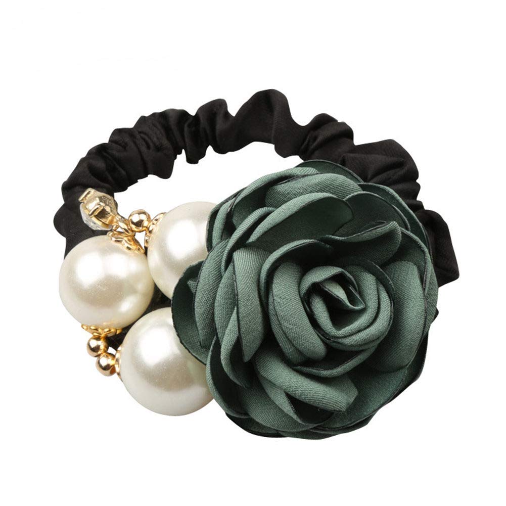 LOVEF Korean fashion pearl hair rope with rose flower and rhinestone accents