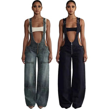 Women's Backpack Pants Street Style Low Waisted Strappy One-Piece Wide Leg Jeans, perfect for trendy 2025 fashion
