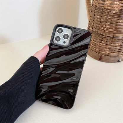 Glossy 3D wave iPhone case with shockproof bumper for iPhone 12 to 16

