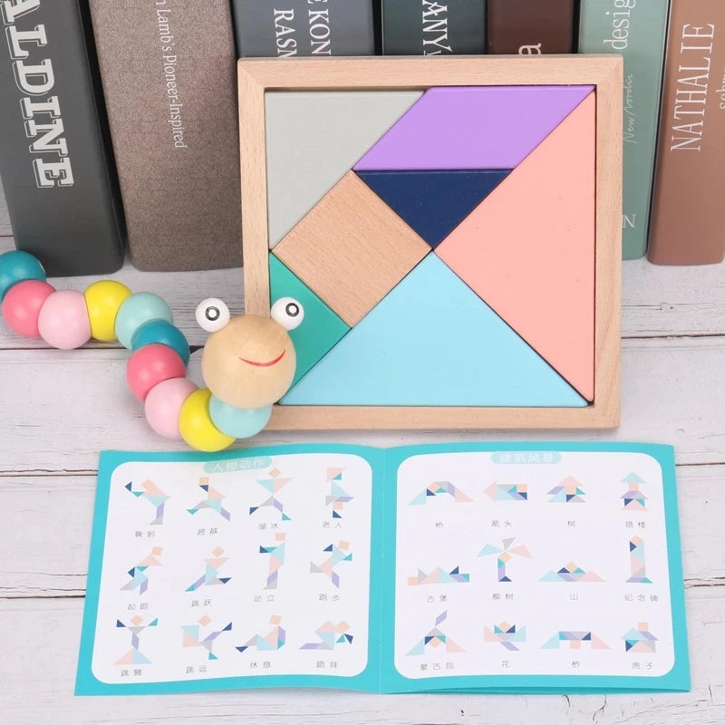 Montessori wooden toys with colorful blocks for toddler learning and play

