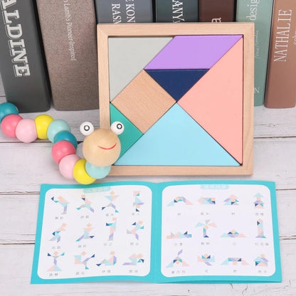 Montessori wooden toys with colorful blocks for toddler learning and play


