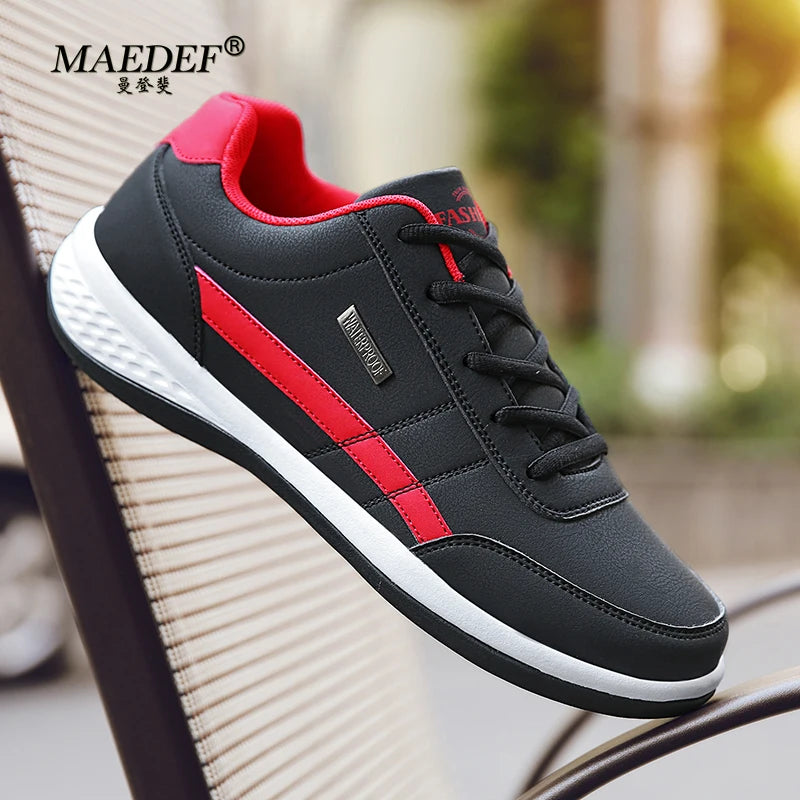 Maedef Shoes for Men Leather Sneaker in waterproof black design