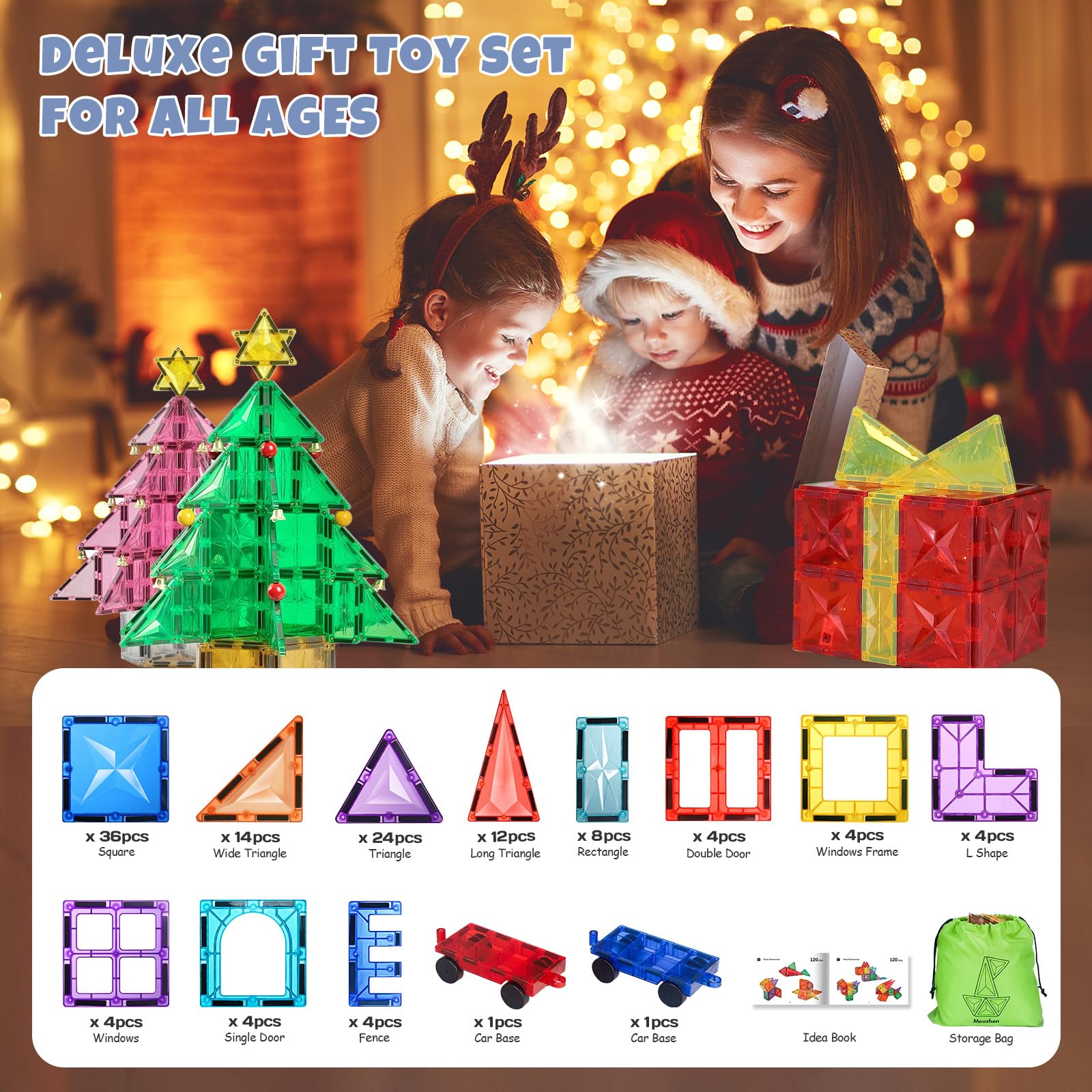 120Pcs Magnetic Tiles with 2 Cars Building Set for Kids 3-6