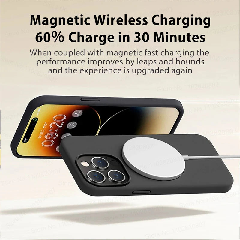MagSafe iPhone case with soft silicone design and magnetic wireless charging


