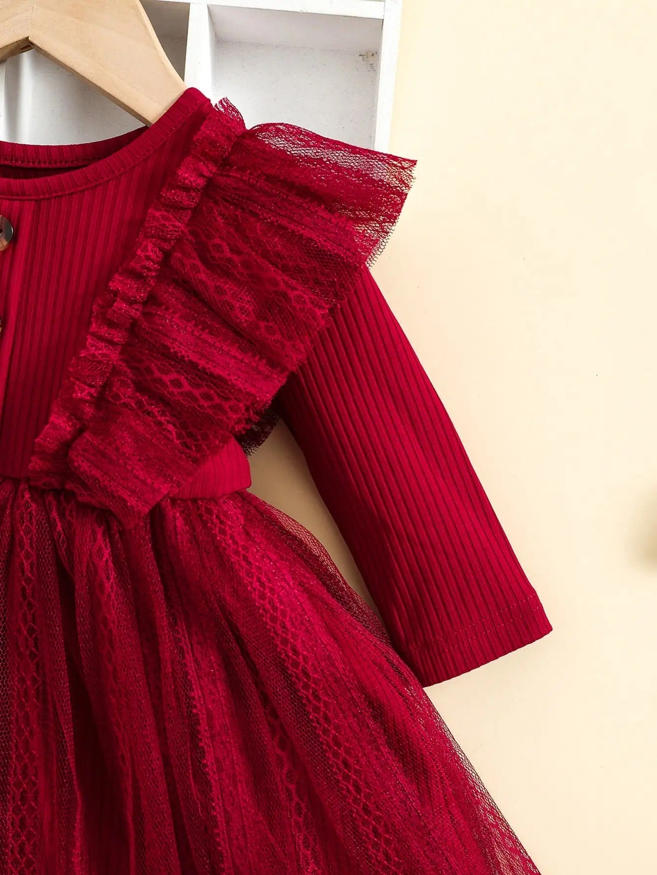 Two-Piece Baby Girl Outfit – Ruffled Mesh Dress & Bow Headscarf