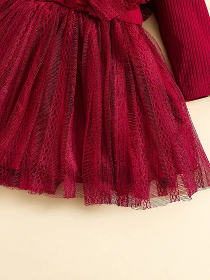 Two-Piece Baby Girl Outfit – Ruffled Mesh Dress & Bow Headscarf