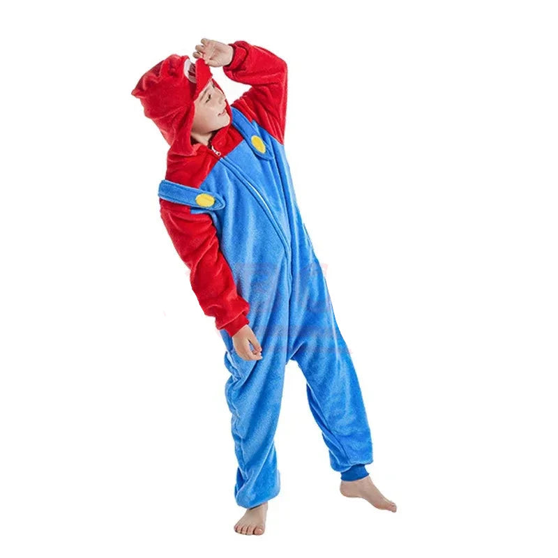 Mario or Luigi cosplay onesie costume for kids and adults with hood

