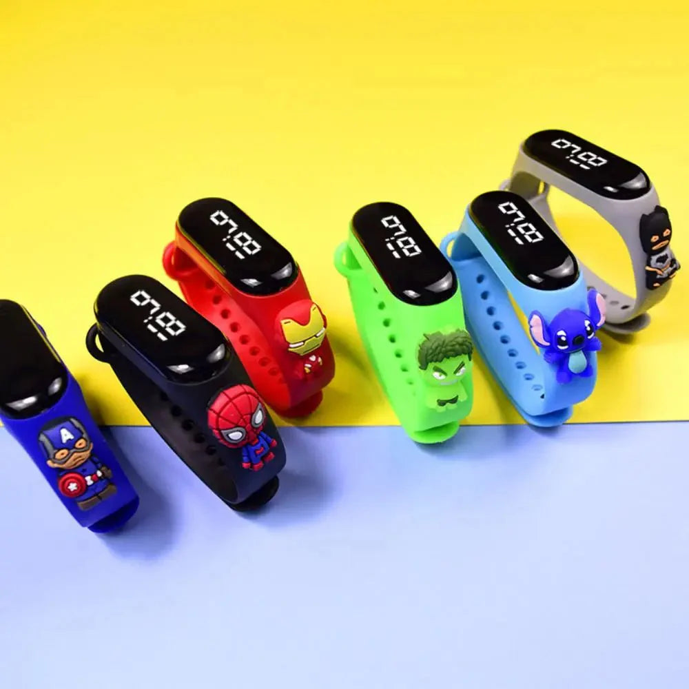 Marvel Spider-Man Children's Cartoon Fashion Watches Stitch Iron Man Electronic Digital LED Display Waterproof Holiday Gift Kids