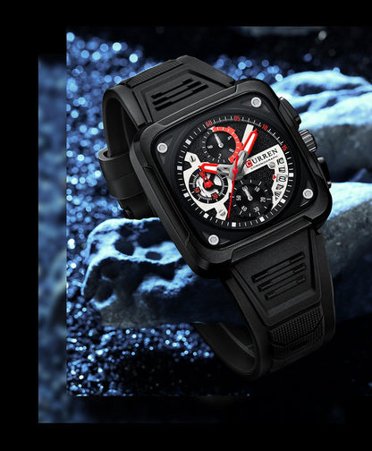 Men's multifunction square calendar quartz watch luxury side profile