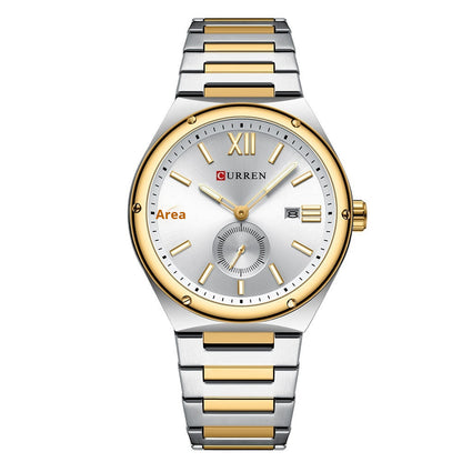 Men's multifunction calendar quartz watch elegant side profile