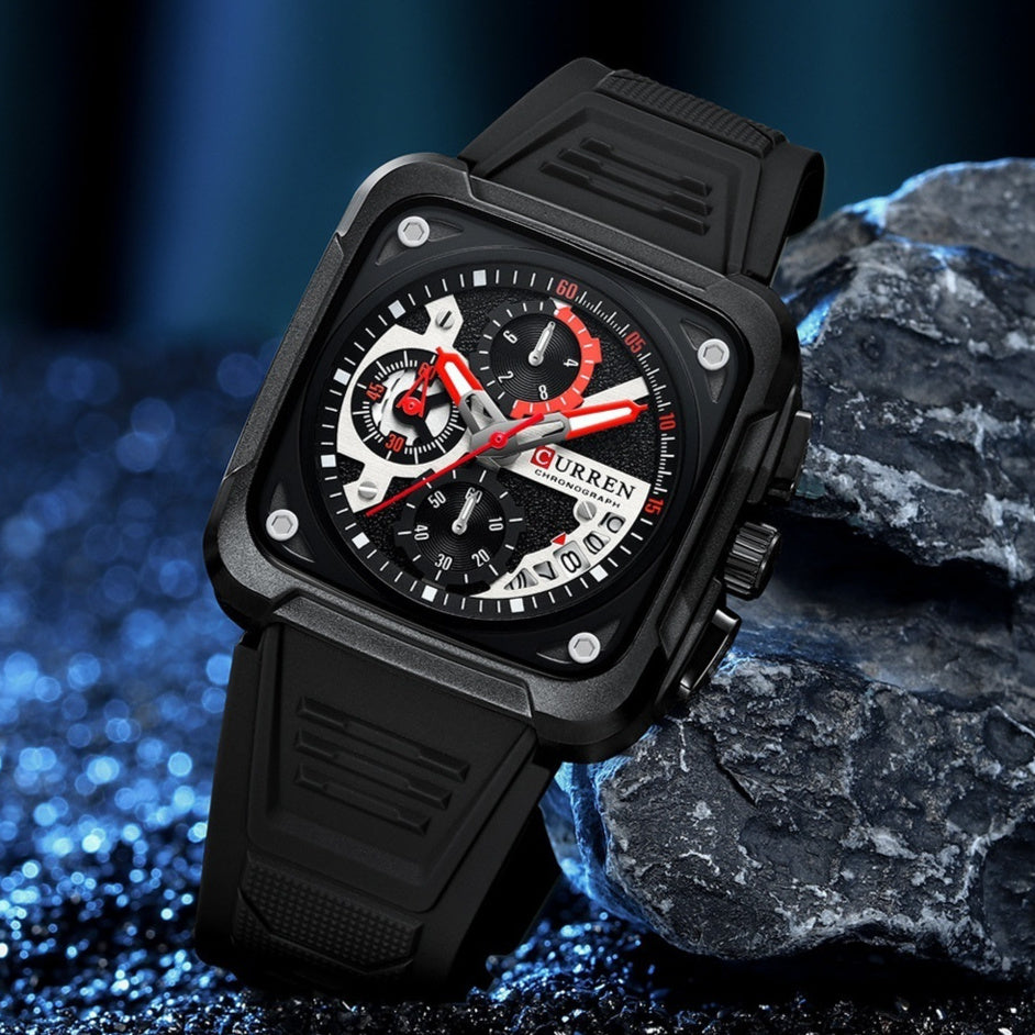 Men's multifunction square calendar quartz watch with modern business design
