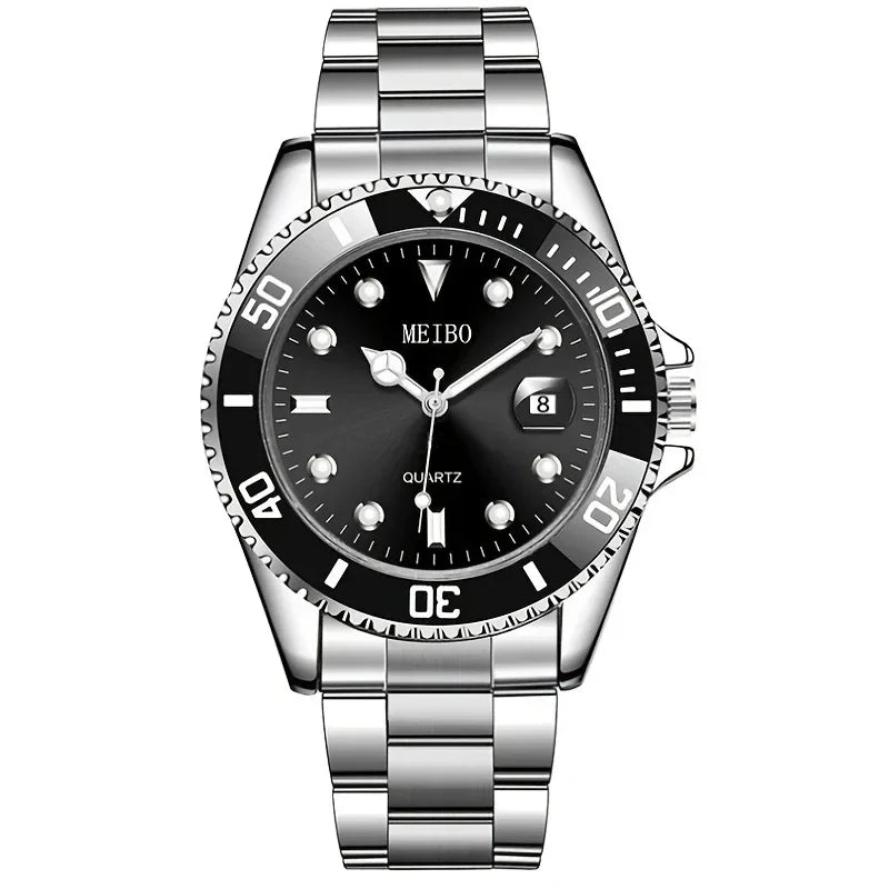 Caravelle men's black dial watch with bold Aqualuxx design and leather strap


