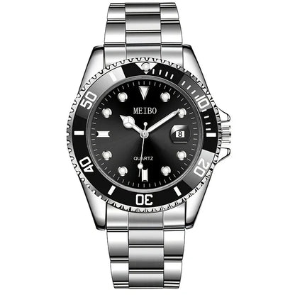 Caravelle men's black dial watch with bold Aqualuxx design and leather strap

