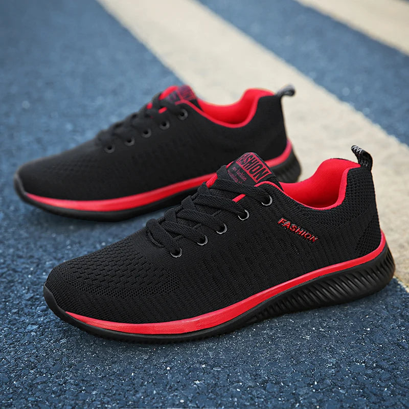 Men’s Casual Sneakers in black with breathable mesh and cushioned insole for walking

