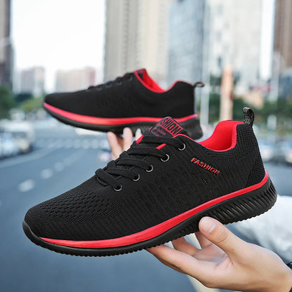 Men’s Casual Sneakers in black with breathable mesh and cushioned insole for walking


