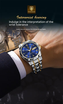 Men's waterproof quartz watch with luminous dial and dual calendar feature

