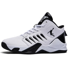 Side view of men's lightweight basketball shoes in black and red


