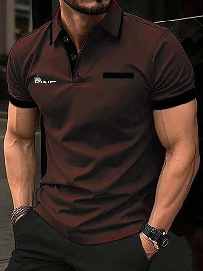 Men's Polo Shirt with golf-inspired design, short sleeves, and color block patchwork for casual summer wear
