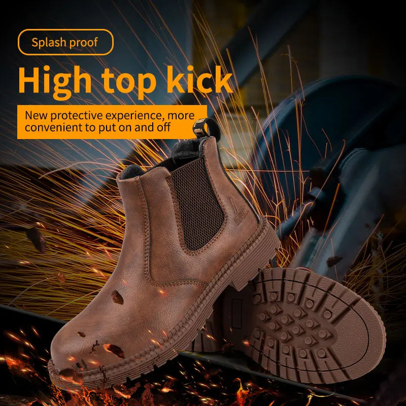 Waterproof Safety Work Shoes for Men in brown leather with steel toe

