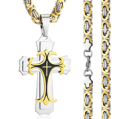 Men’s titanium steel trinity cross necklace with polished pendant