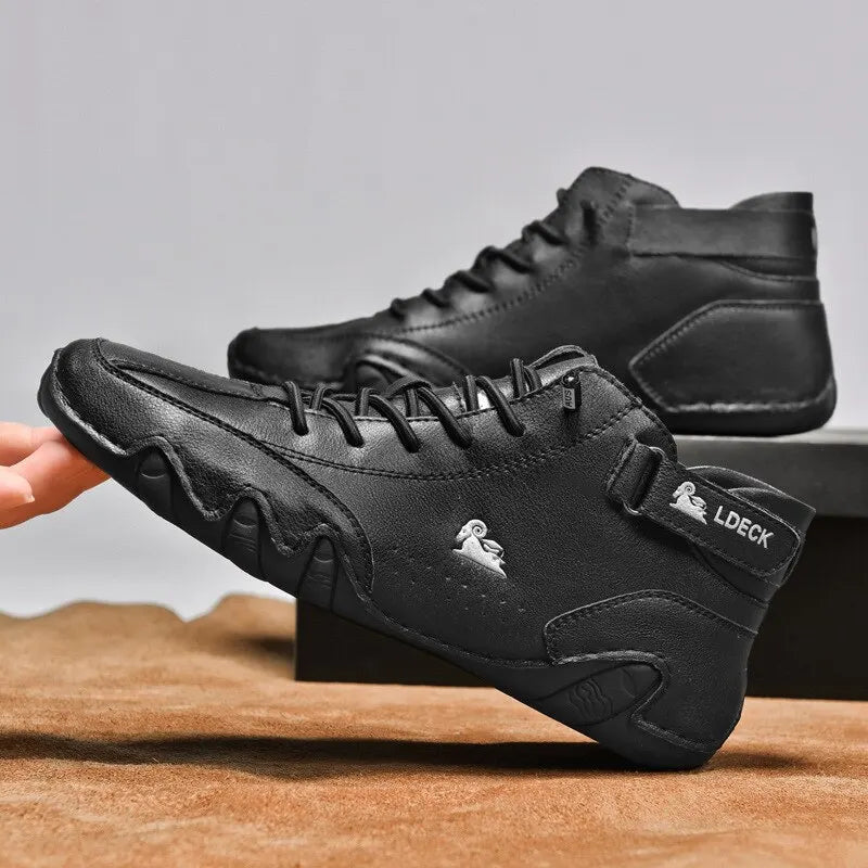 Men's Waterproof Motorcycle Winter Shoes 2023 in black high-top sneakers