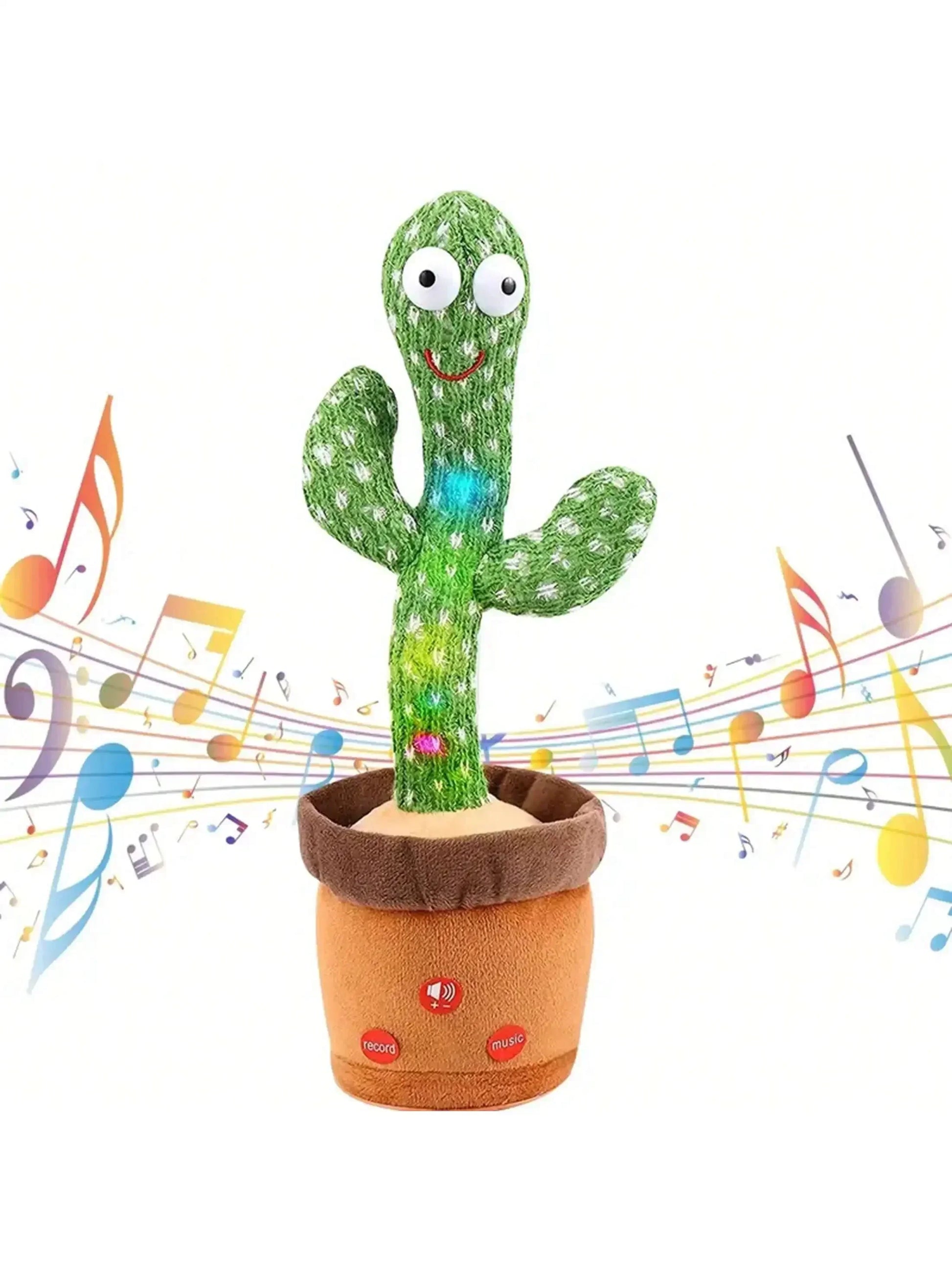 Dancing talking cactus toy that mimics speech and plays music for kids

