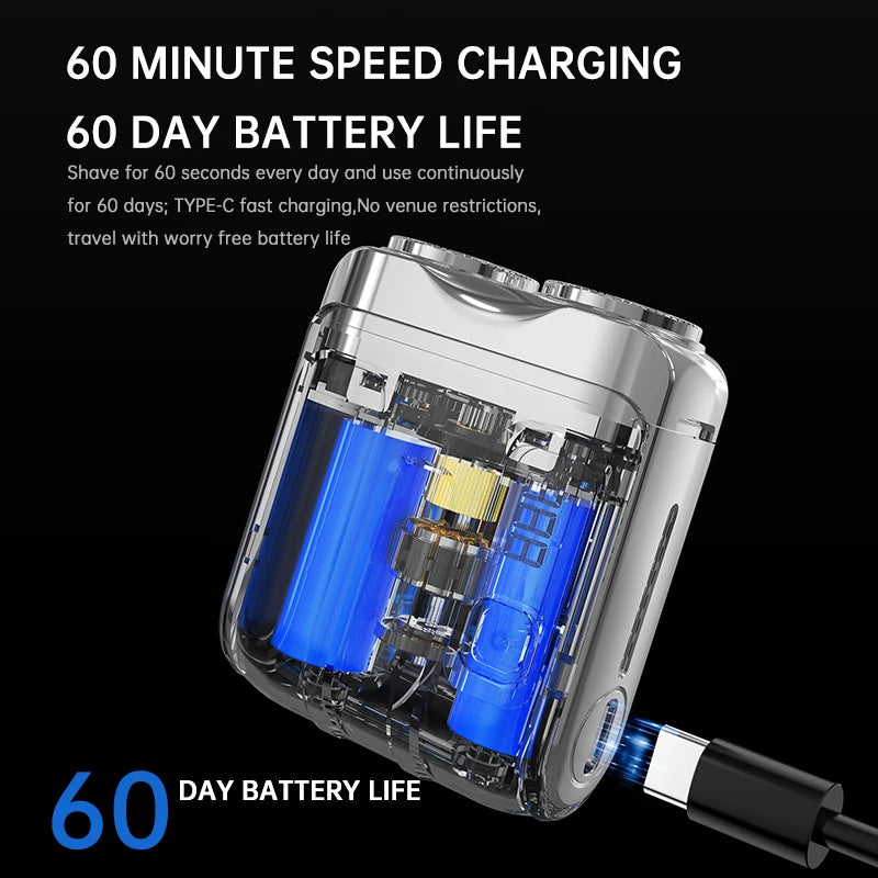 Mini Electric Smart Shaver with dual blades and digital display for travel grooming