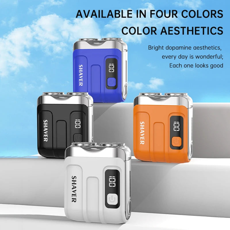 Mini Electric Smart Shaver with dual blades and digital display for travel grooming