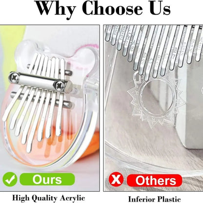 Mini Kalimba with 8 keys in transparent rainbow acrylic heart-shaped body

