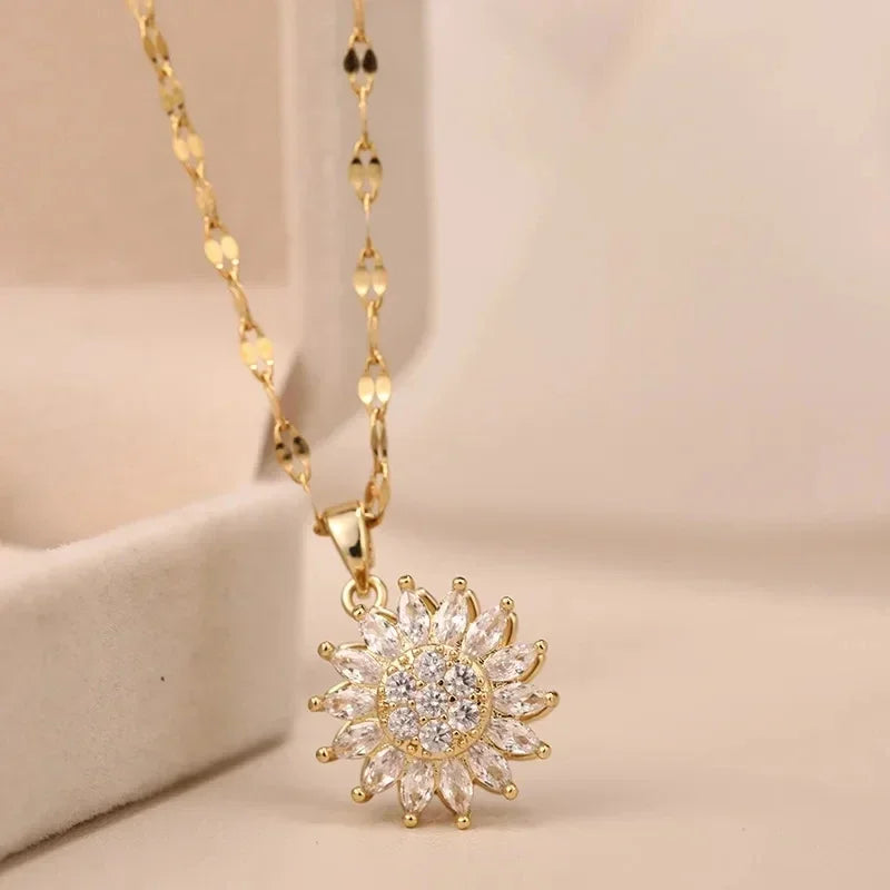 Women’s double layer sunflower necklace in stainless steelv