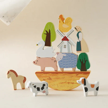 Wooden farm animal Montessori set for toddler learning and play

