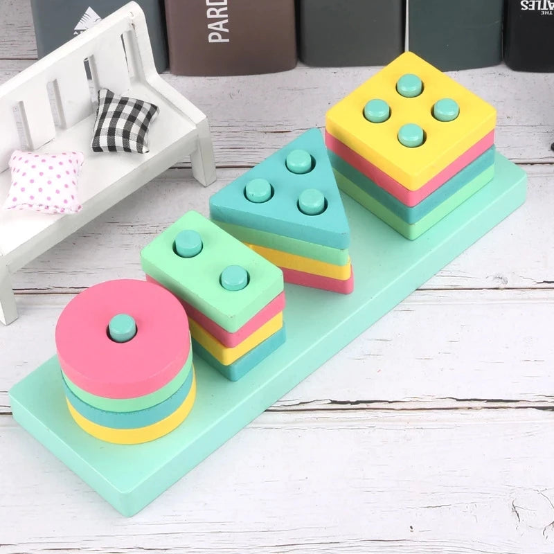 Montessori wooden toys with colorful blocks for toddler learning and play


