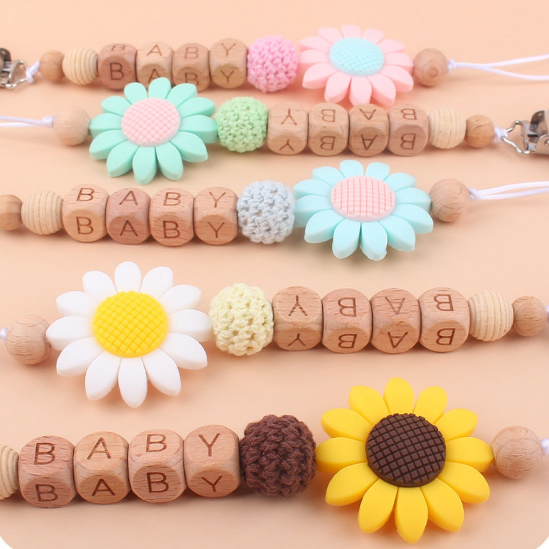 Natural soothing beech pacifier clip with silicone beads for babies

