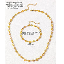 Stainless steel necklace and bracelet jewelry set on white background