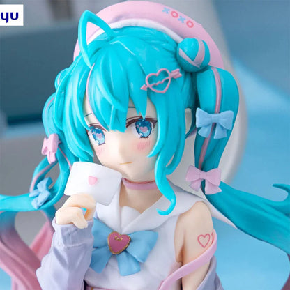 New Hatsune Miku Anime figure Pink sakura sitting position PVC Action figure model toy decoration collect gifts