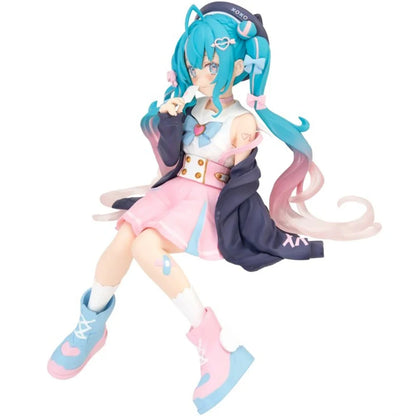 New Hatsune Miku Anime figure Pink sakura sitting position PVC Action figure model toy decoration collect gifts