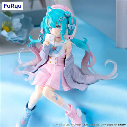 New Hatsune Miku Anime figure Pink sakura sitting position PVC Action figure model toy decoration collect gifts
