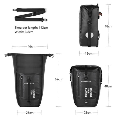 Waterproof bike bag 27L with rear rack mount for cycling and travel storage


