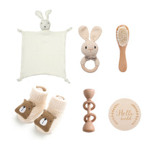 Infant bath towel gift set with rabbit toy and baby rattle for newborns

