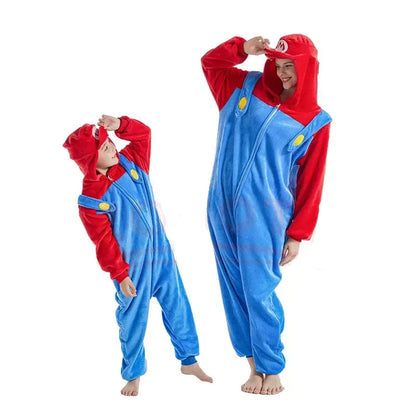 Mario or Luigi cosplay onesie costume for kids and adults with hood

