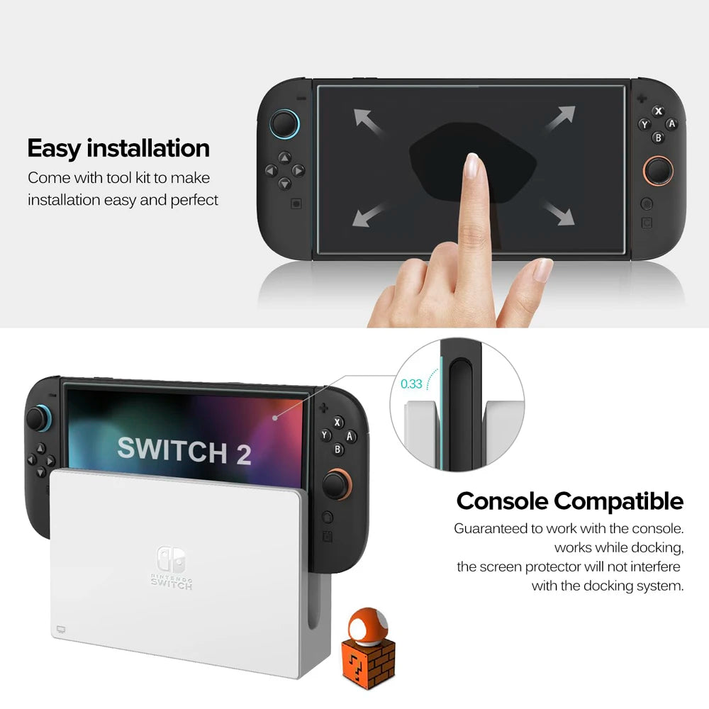Tempered glass screen protector and joystick cap for Nintendo Switch 2

