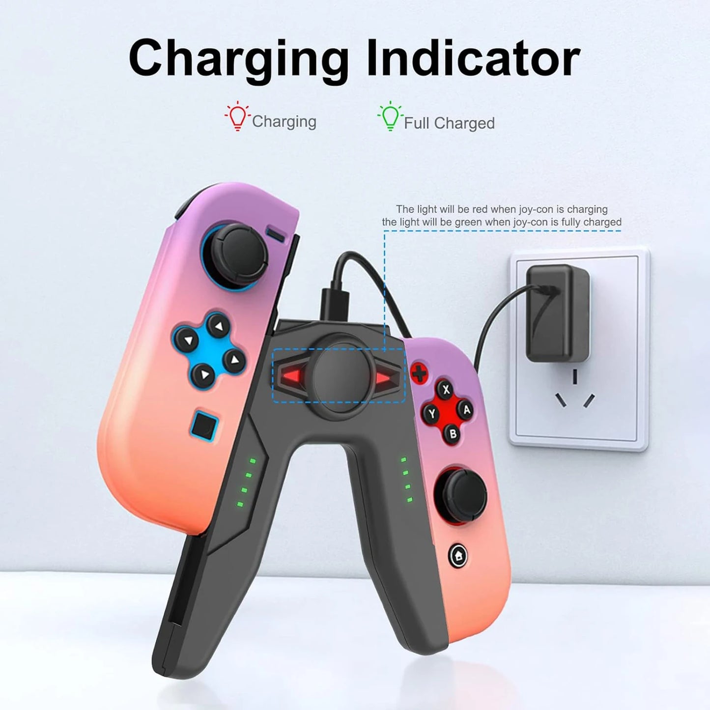 Nintendo Switch Joy Con Charger Dock with LED Indicator and Controller Bracket

