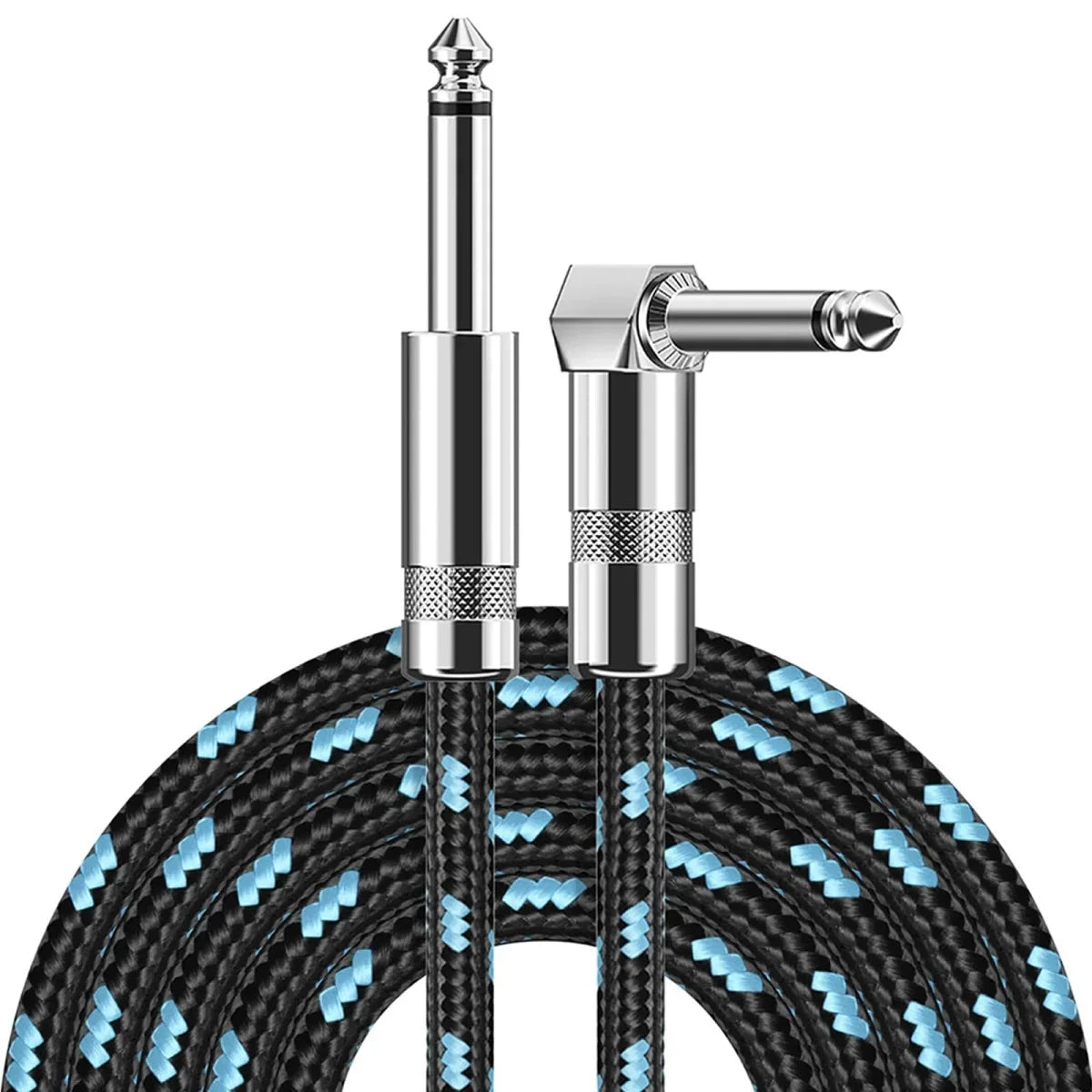 Braided electric guitar cable with 1/4 ft jack 90 degree TS 6.5mm audio mono for bass and electric guitar

