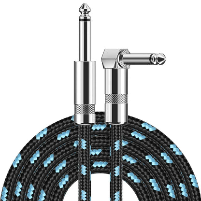 Braided electric guitar cable with 1/4 ft jack 90 degree TS 6.5mm audio mono for bass and electric guitar

