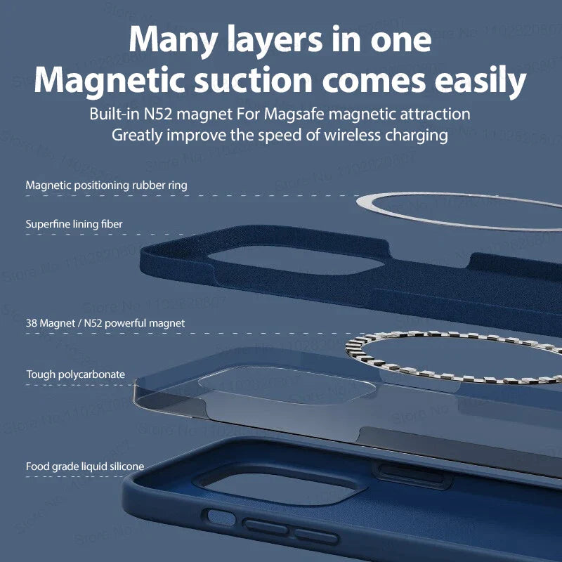 MagSafe iPhone case with soft silicone design and magnetic wireless charging

