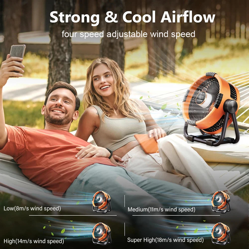 Camping Fan 20000mAh Rechargeable with LED Light and Hook for Tent Ceiling and Outdoor Air Circulation