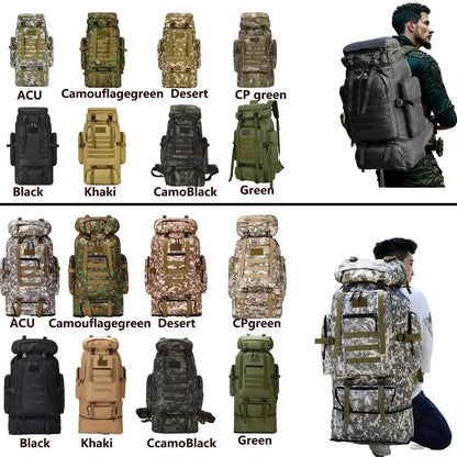 Large tactical hiking backpack 100L for mountaineering, camping and outdoor travel