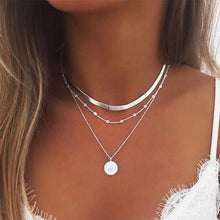 925 sterling silver three layer necklace with round charm